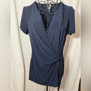 Anne Klein Deep Blue Wrap Blouse, M